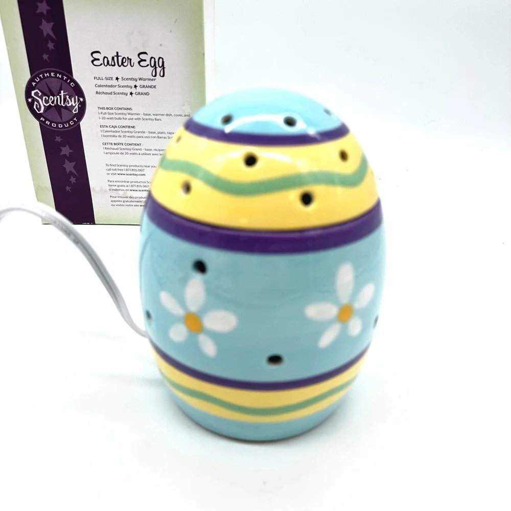 Scentsy Easter Egg Full-Size Wax Warmer Blue Floral Ceramic Retired DSW-EEGG